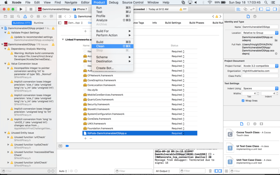 DVIA Xcode Product Clean