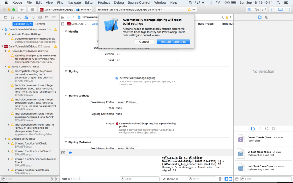 DVIA Xcode automatically enable signing