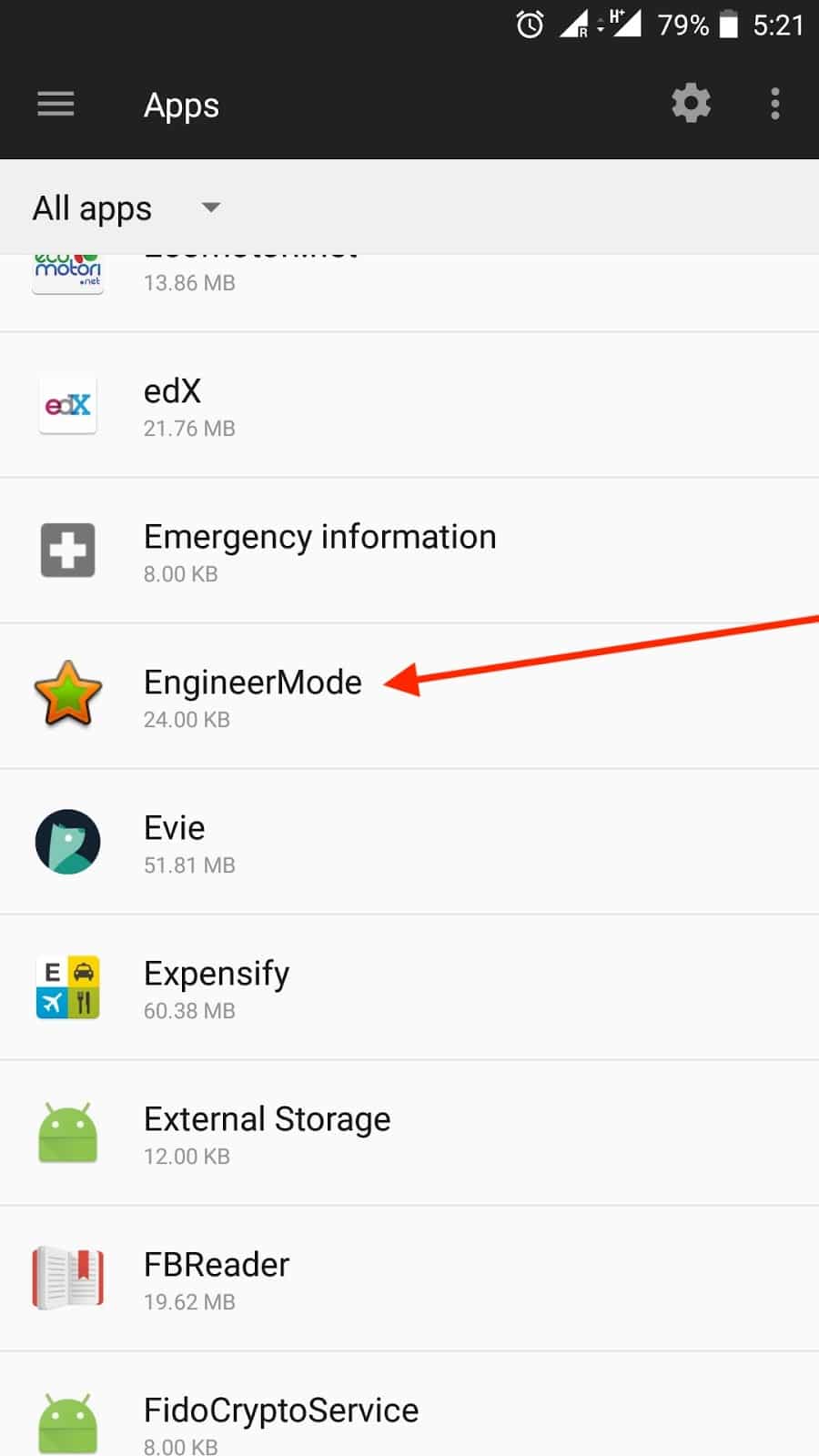 Locating the EngineerMode app on OnePlus devices